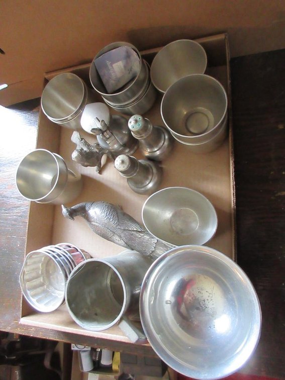 Pewter cups, mug, salt shakers & other pewter items