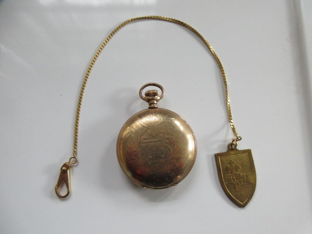 Antique Elgin Natl. Watch Co. pocket watch in a Keystone Watch Case Co. case w/ personalization
