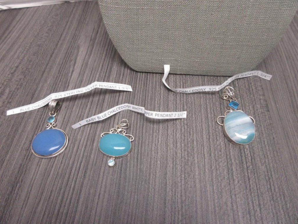3 Chalcedony Blue Stone Pendants