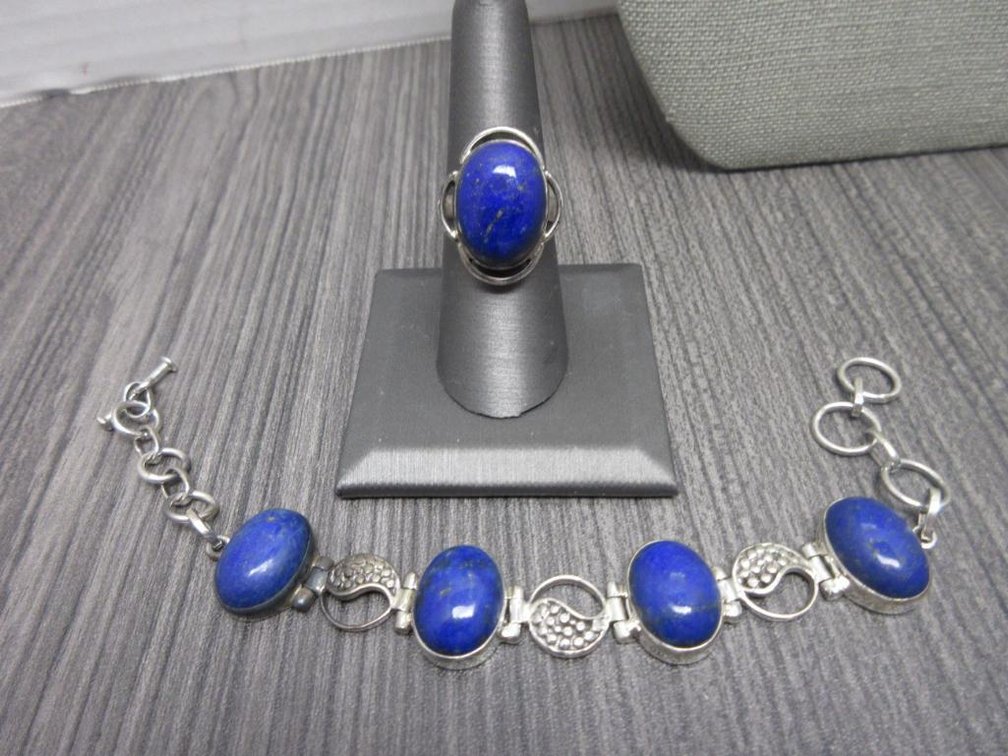 Blue Jasper Ring & Bracelet (metal not marked)