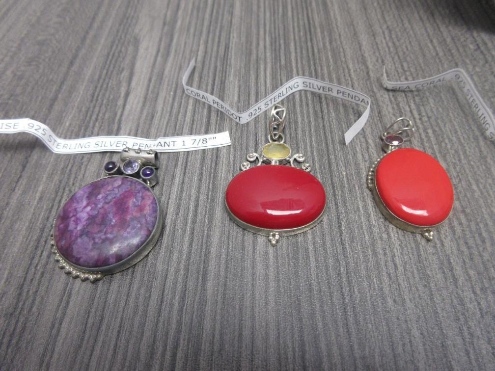 Stone Pendants in 925 Sterling Silver-Red Sea Coral- Purple Turquoise
