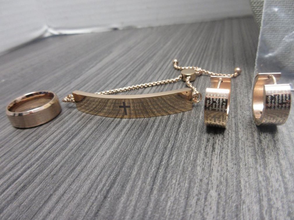 Lords Prayer Stainless Steel Set-Bracelet Ring & Earrings