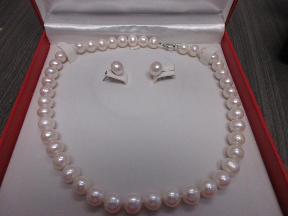 White Cultured Pearl Set- Necklace and Earrings