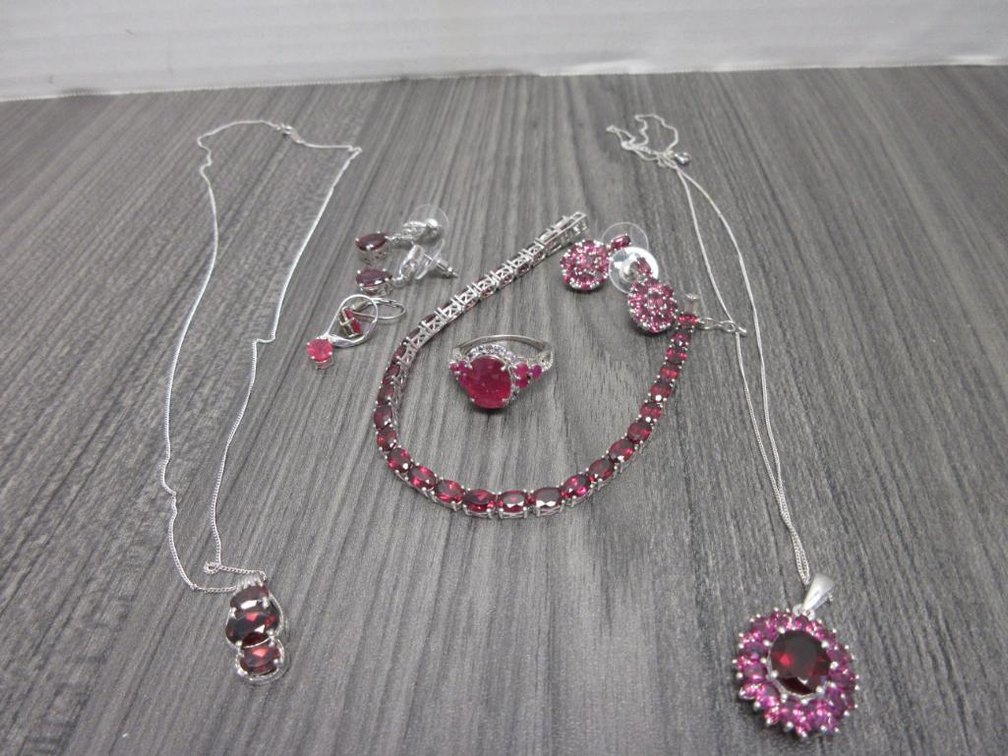 Pink Gems in Platinum Over Sterling Silver Lot
