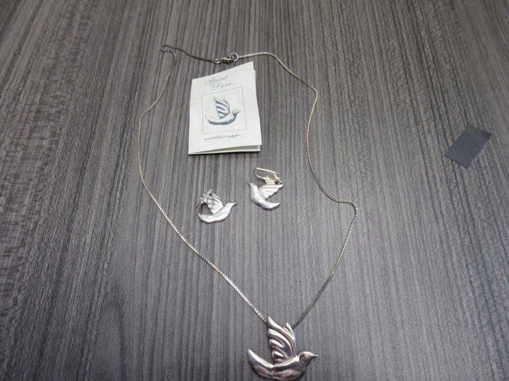 925 Sterling Silver Spirit Dove Earrings and Necklace
