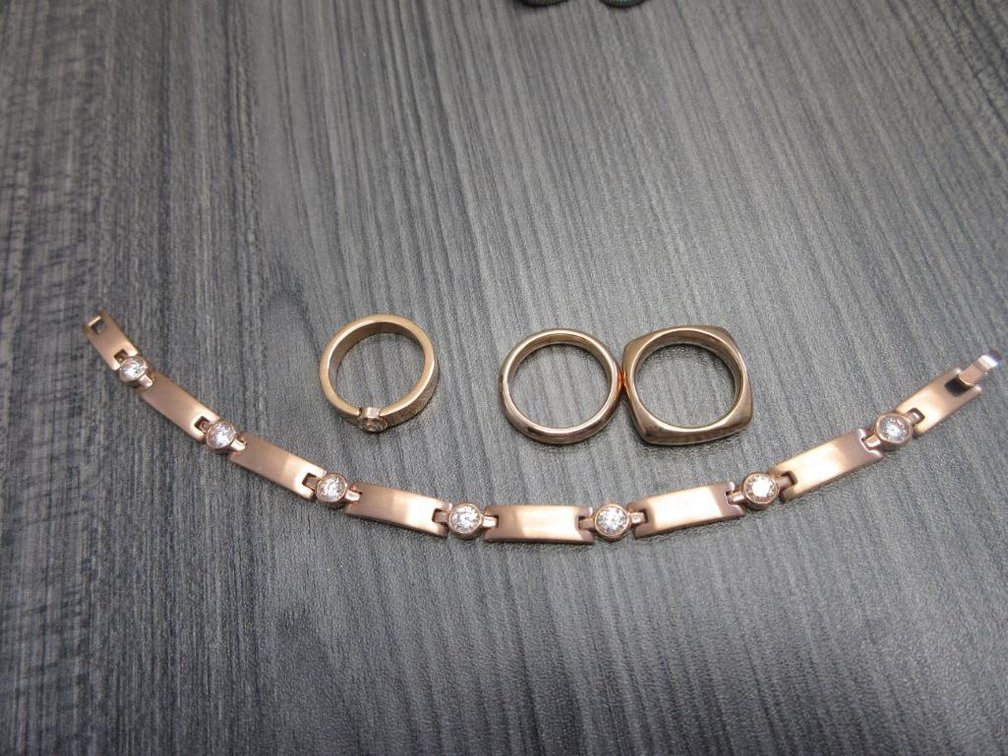 Copper Color Stainless Steel Bracelet and 3 Rings