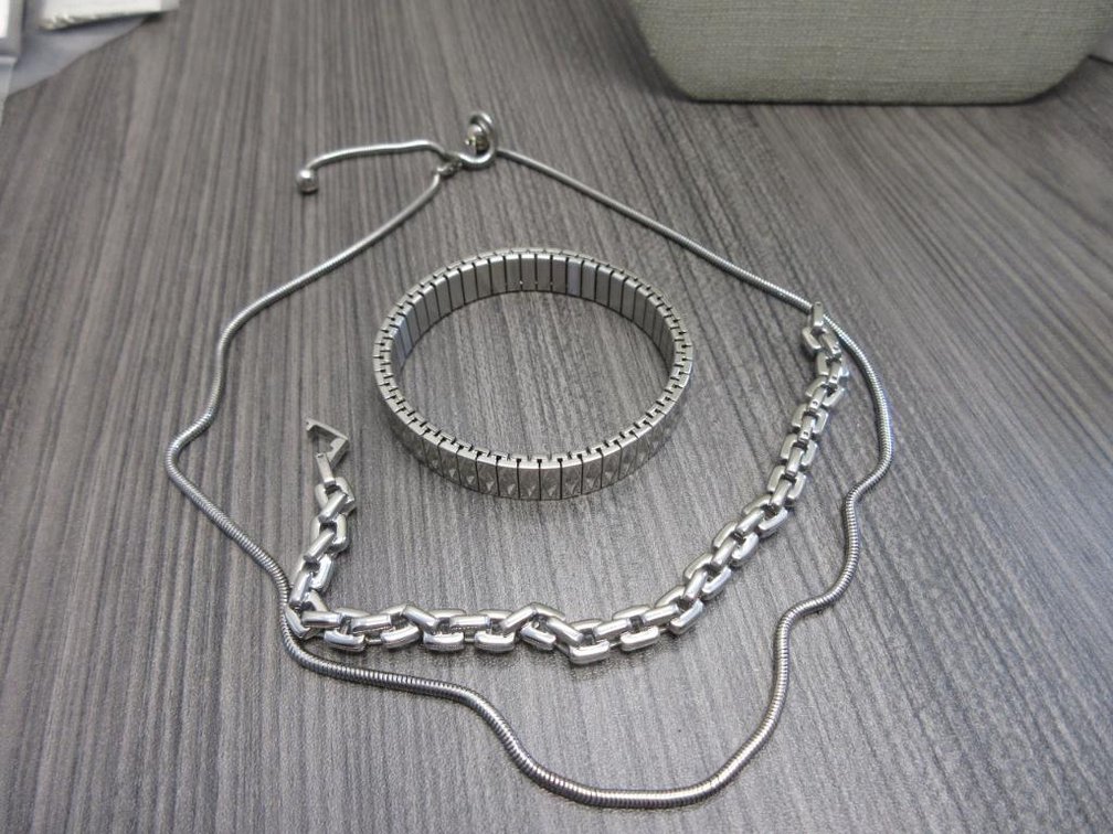 Stainless Steel Lot-2 Bracelets 1 Necklace 1 Earrings