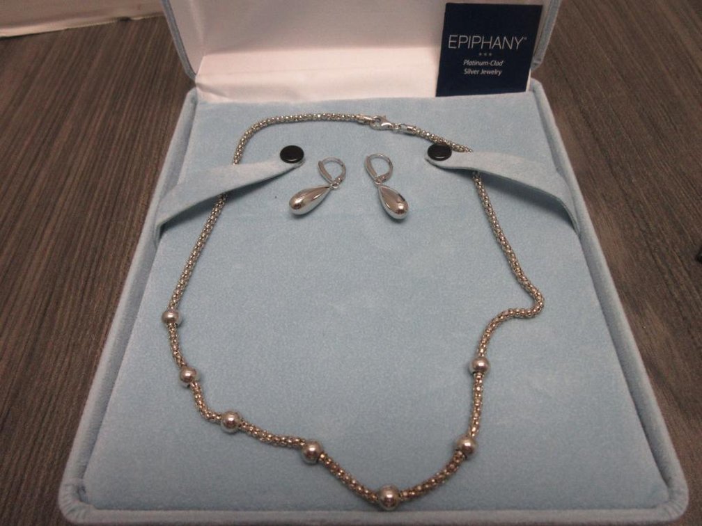 Epiphany Platinum Clad Silver Necklace and Earrings
