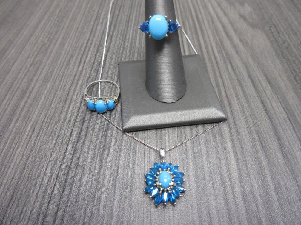 Arizona Sleeping Beauty Turquoise Lot-2 Rings and Necklace (18in)