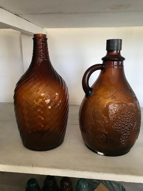 2 Amber gallon wine bottles