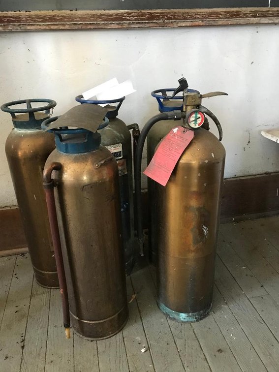 5 Vintage brass fire extinguishers