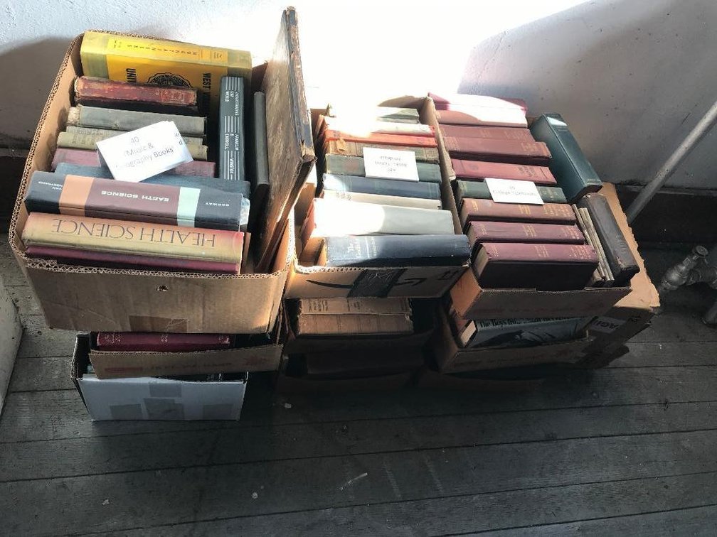Lot of 10 boxes of books: Vintage text books & novels