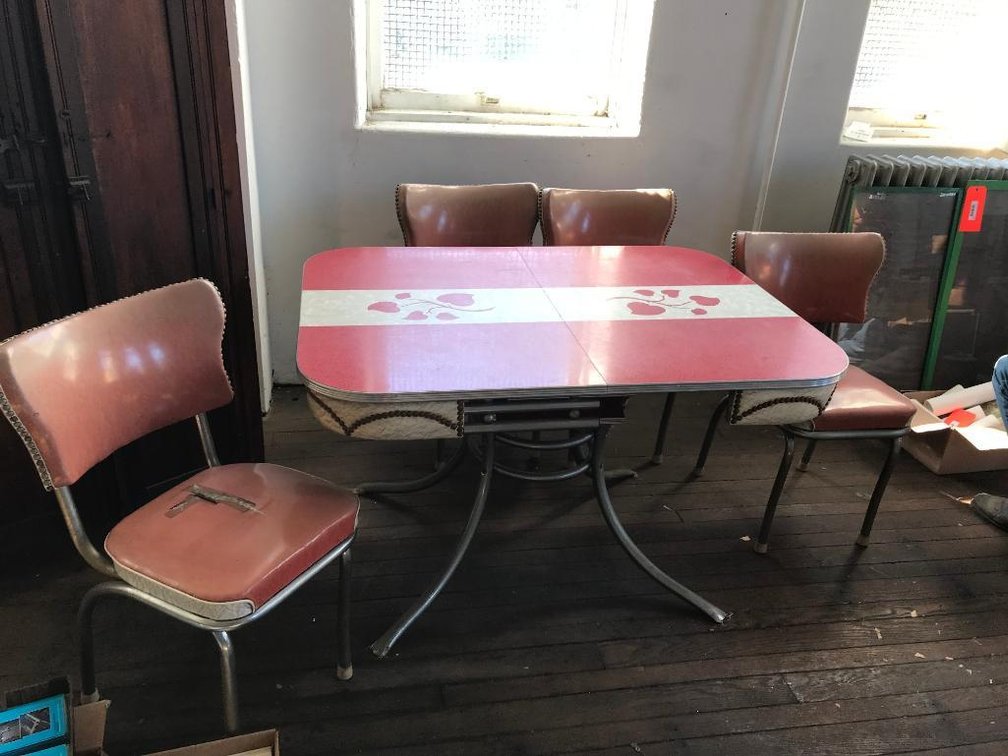 1950's Chrome red & white table w/ chairs