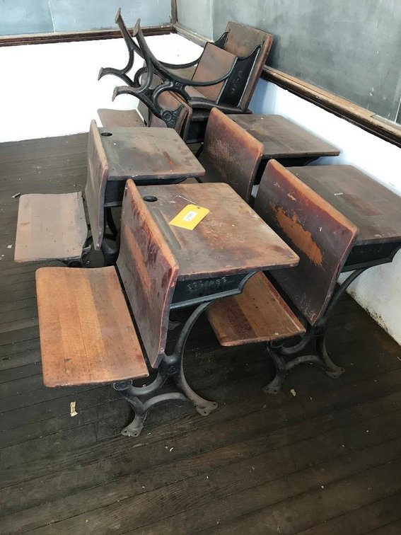 6 Eclipse vintage wooden & metal school desks