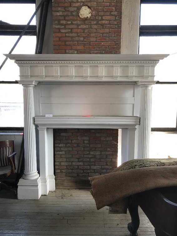 Large white painted fireplace mantel