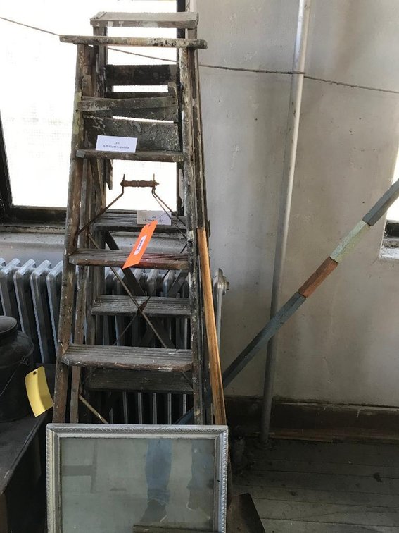 2 Vintage wooden step ladders & framed mirrors