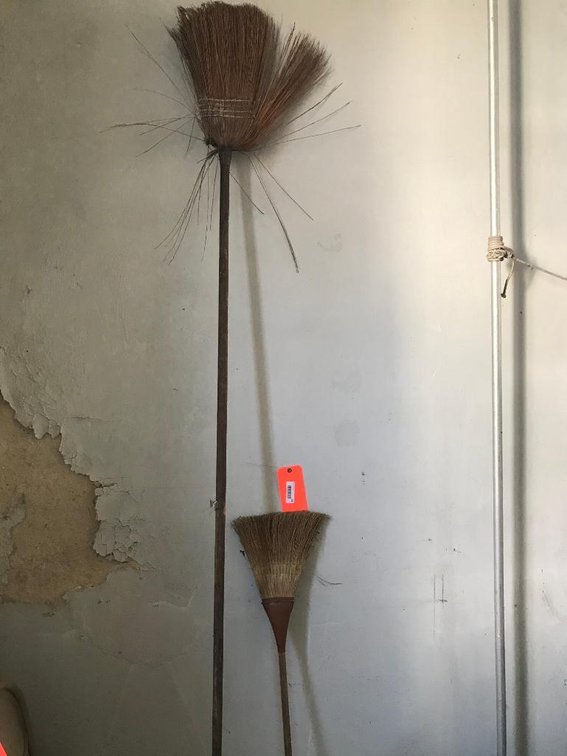 Vintage 9'  corn broom & primitive style broom