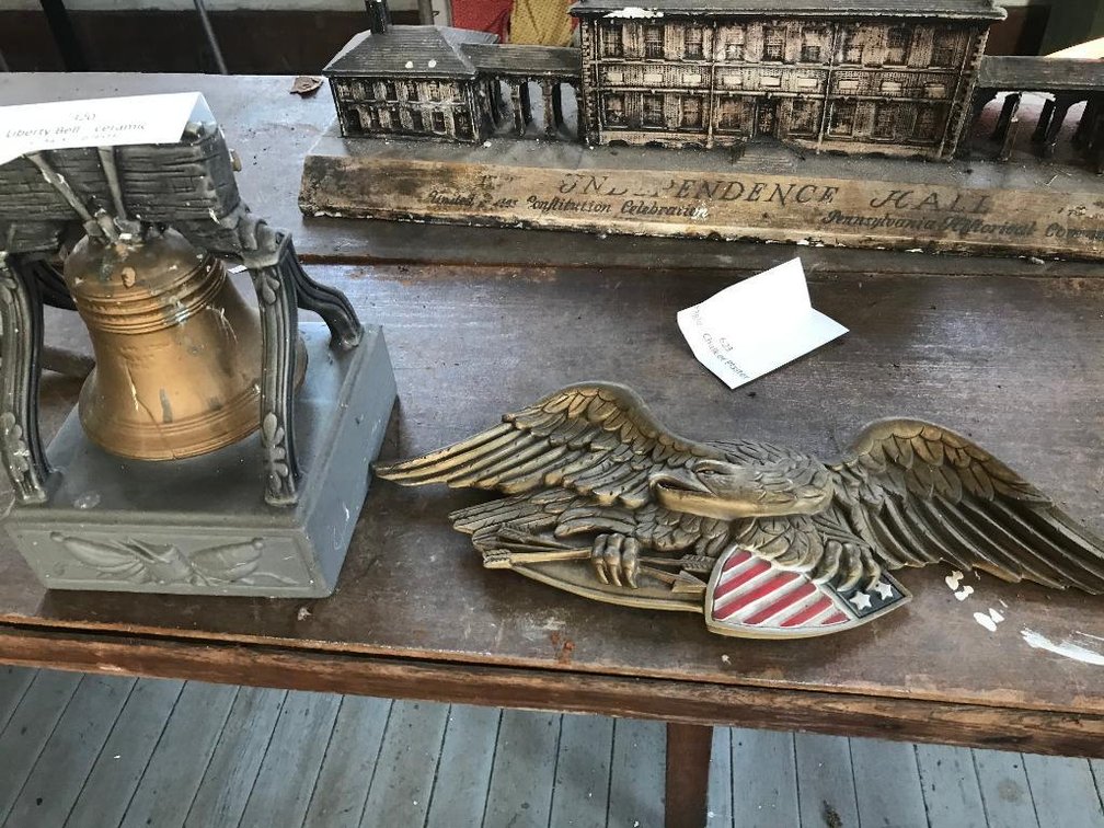 Liberty Bell ceramic model & chalk wall mount eagle