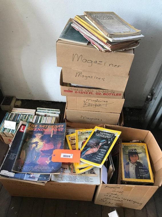 Several boxes of National Geographic books & Life Magazines