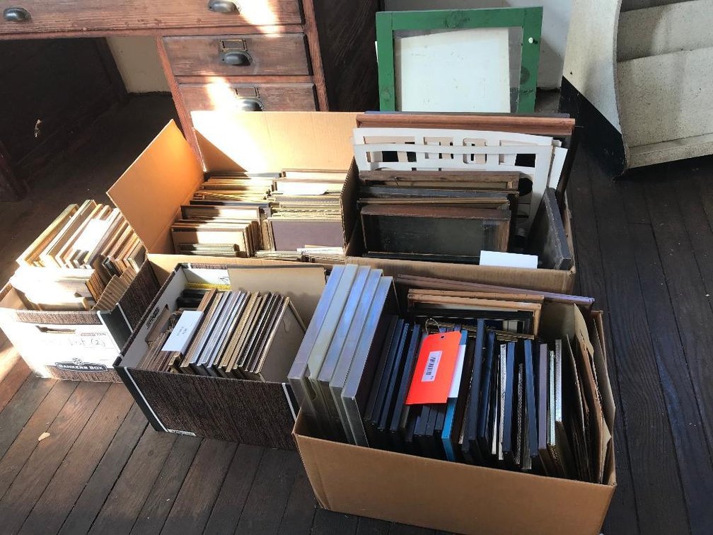 5 Boxes of various size picture frames