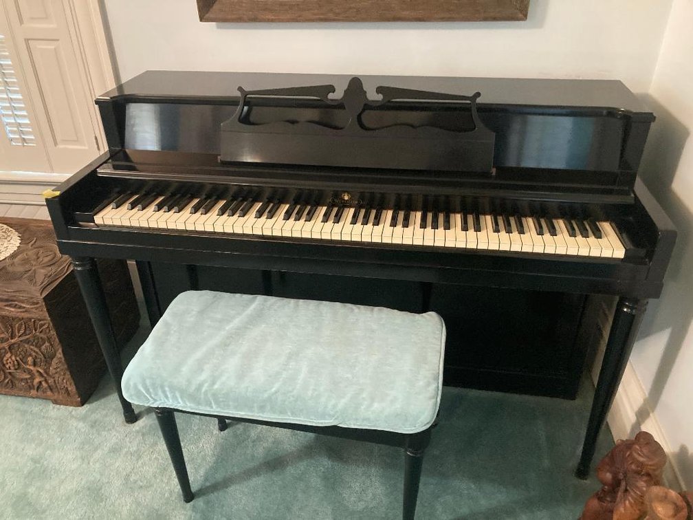Wurlitzer ebony spinet piano 56" x 28" x 37" & bench