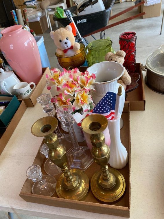 2 lots decorator  candle sticks, vases, etc