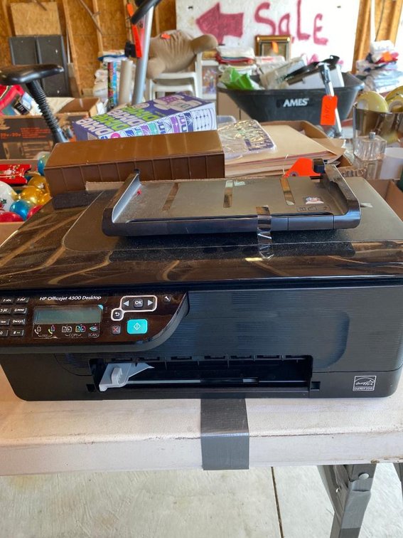 HP 4500 printer, needs power cord & lot office supplies