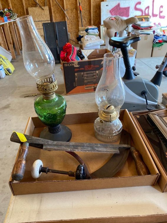 Oil lamps, draw knife, etc