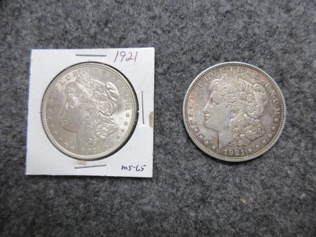 2 Morgan Dollars - 1921 & 1921-D