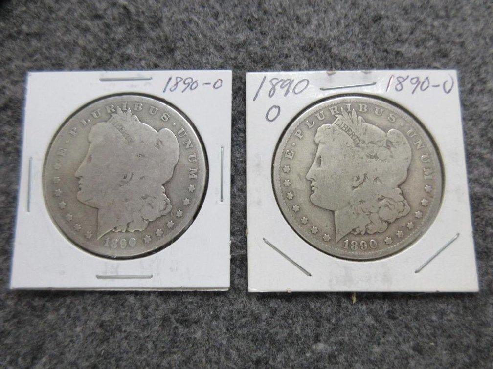 2 1890-O Morgan dollars