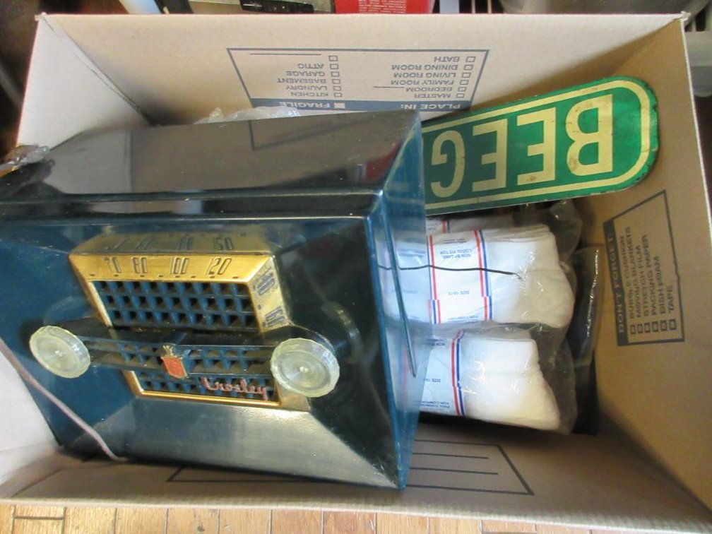 Box of dry goods, Crosley AM radio