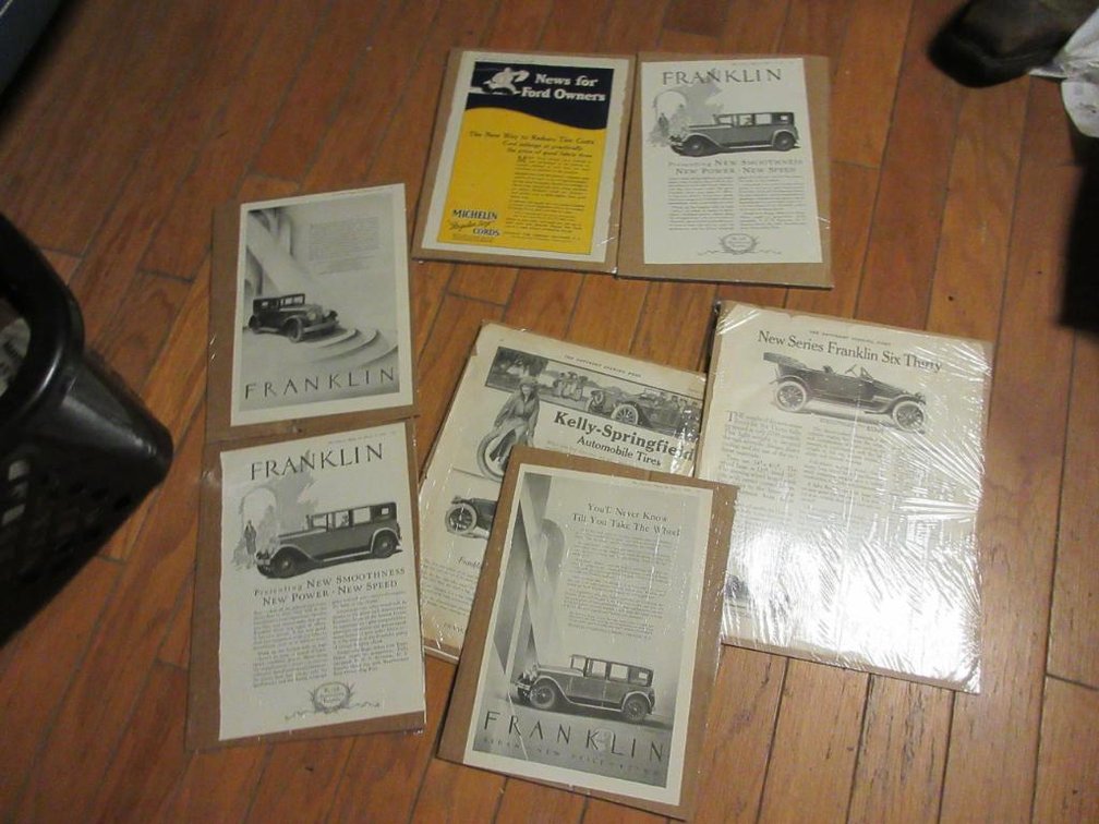 Lot of Franklin Car advertisement cutouts on cardboard