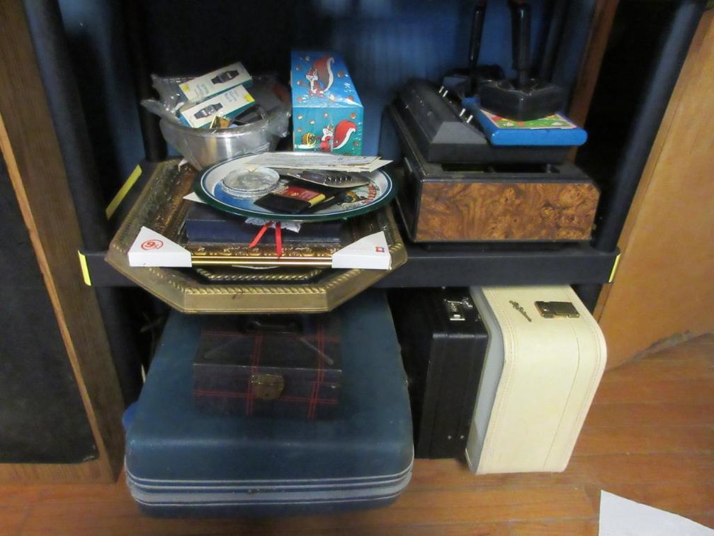 1 Lot of luggage, advertising trays, picture frames & Atari 2400 Console