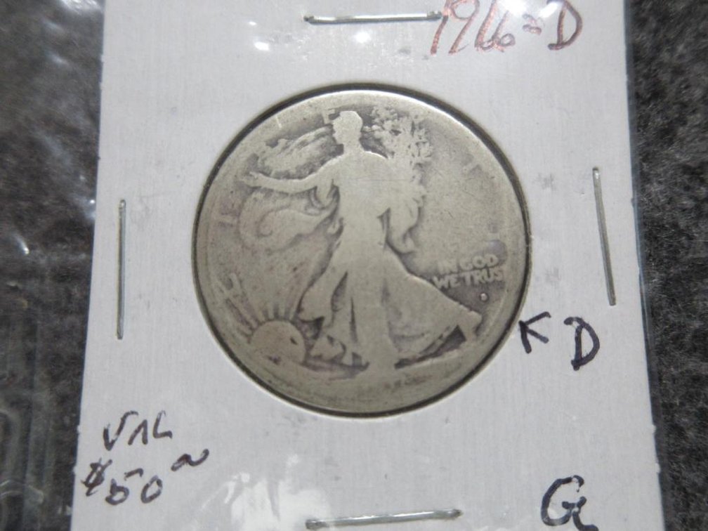 1916-D Walking Liberty half dollar, about good