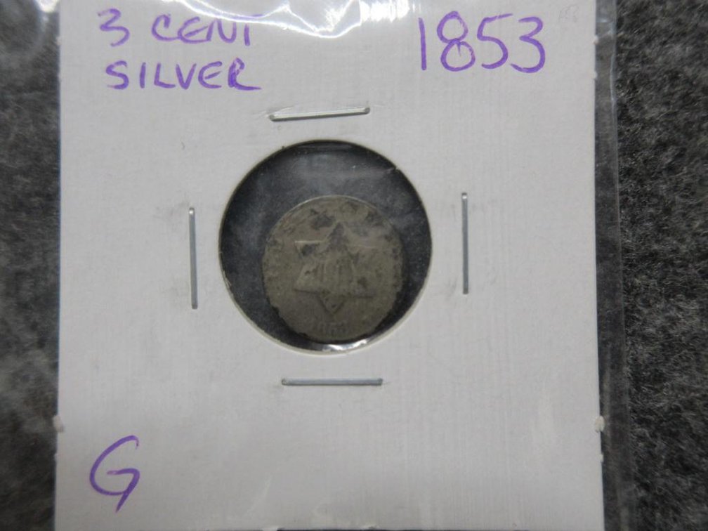 1853 Silver 3 cent piece, A.G/G.