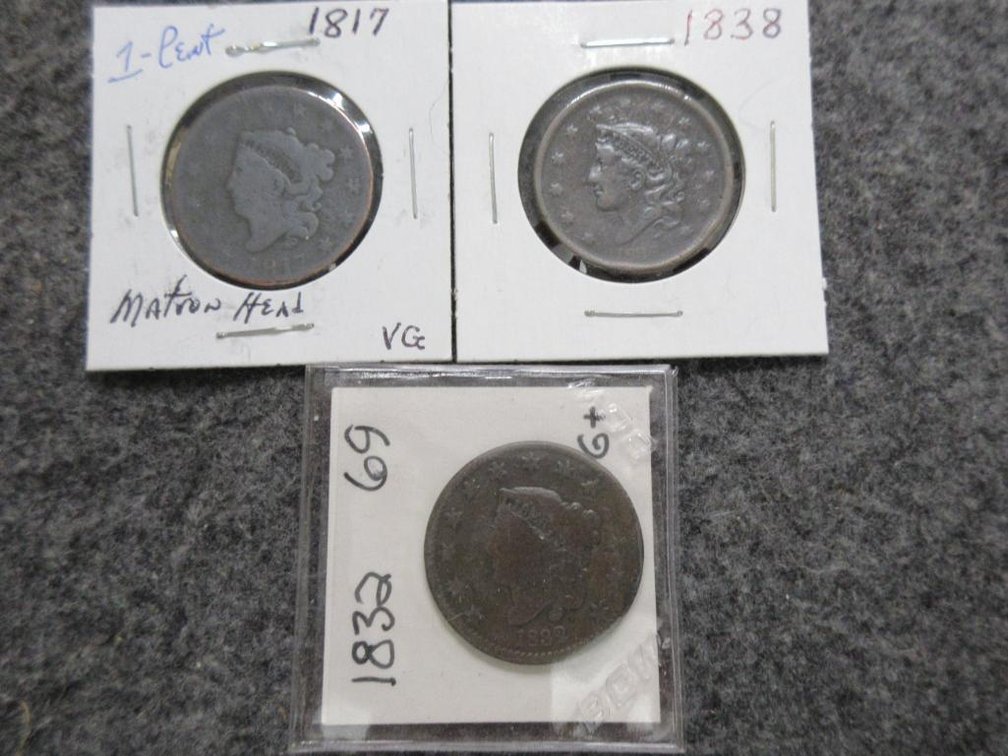 3 Large cents - 1817, 1832, 1838