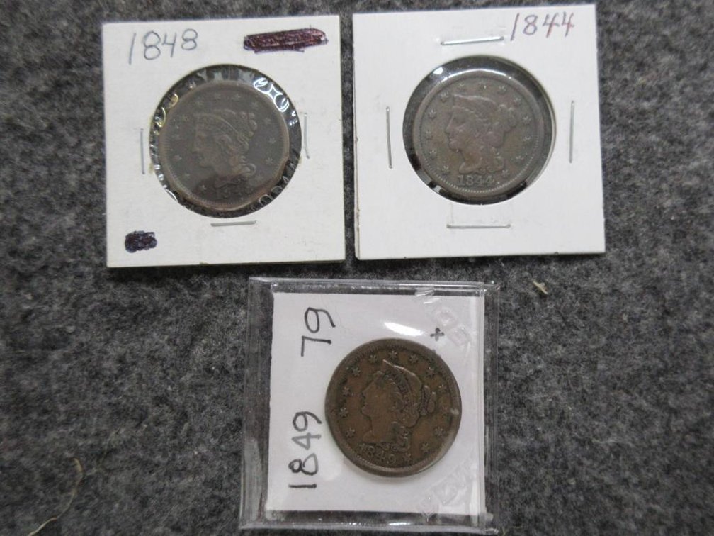 3 Large cents - 1844. 1848, 1849