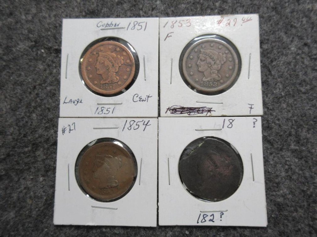 4 Large cents - 1851, 1853, 1854, ?