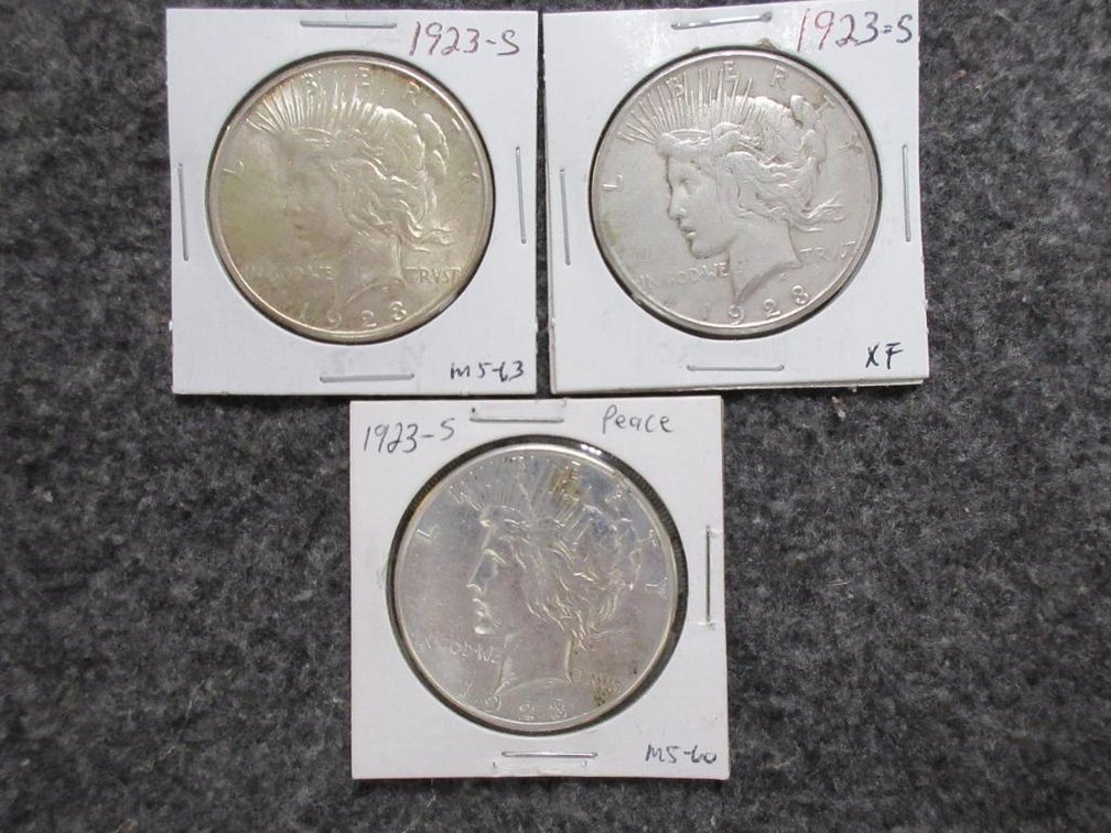 3- 1923-S Peace dollars