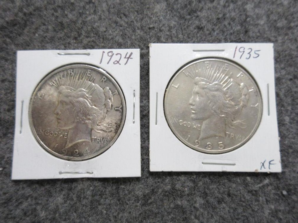 2- 1924 & 1935 Peace dollars