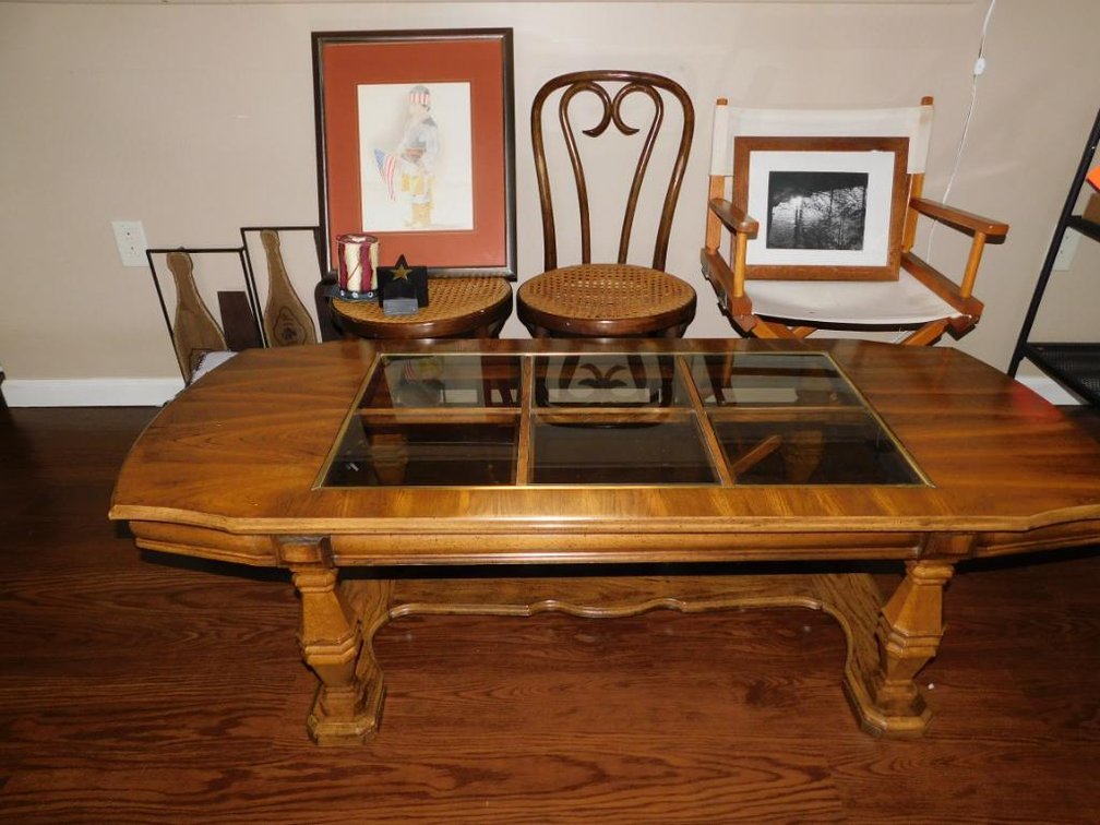2 Occasional chairs, 1 director's chair, coffee table, signed sketch of Indian boy w/ flag
