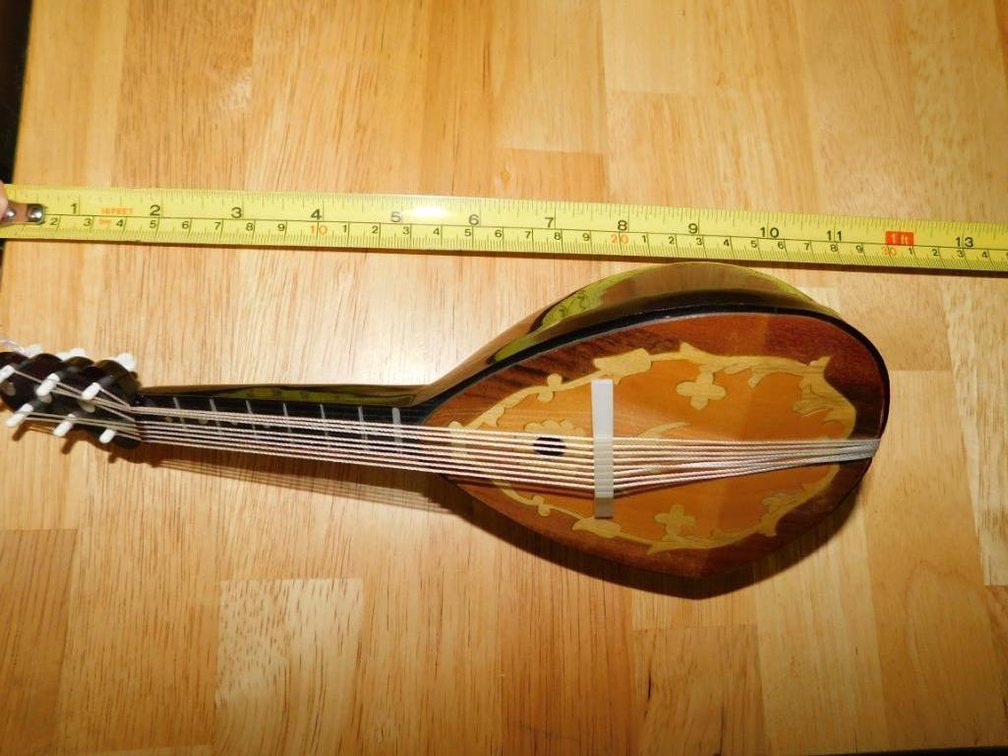 Miniature mandolin music box approx. 10" long