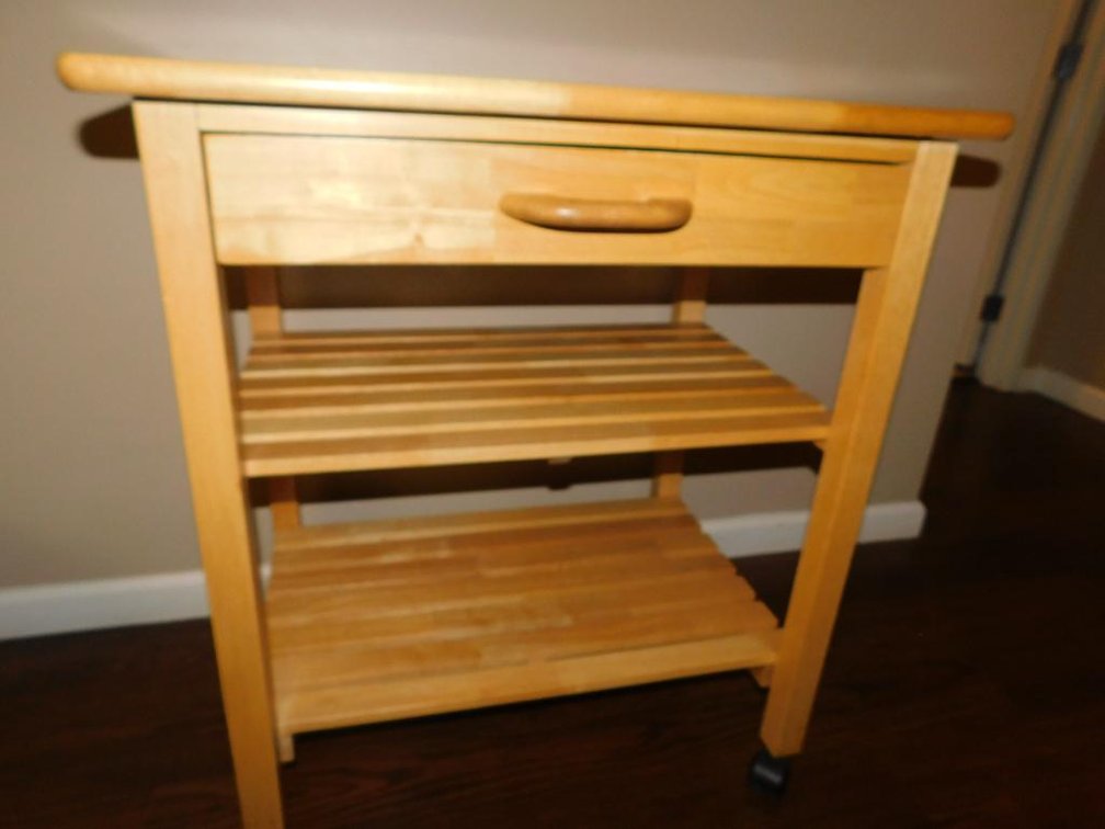 Butcher block top rolling cart