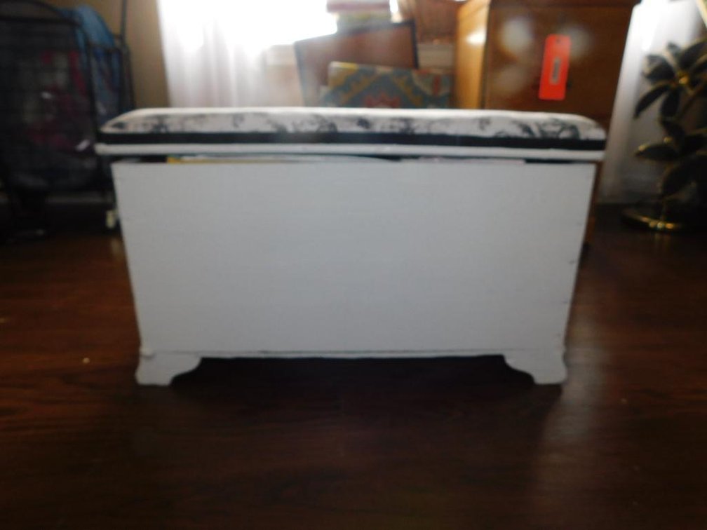 Small white chest w/ linens