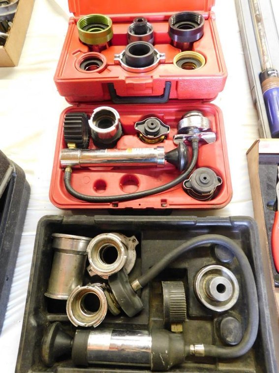Snap-On cooling system tester w/ Snap-On large truck cooling system adapter set & unbranded cooling system tester