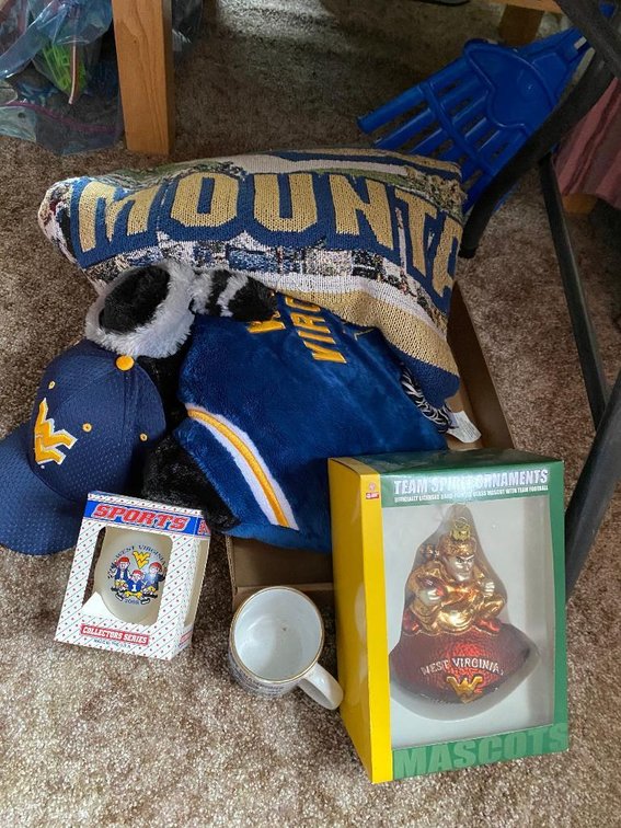 Lot WV Mountaineers items: blanket, ornament, caps, etc