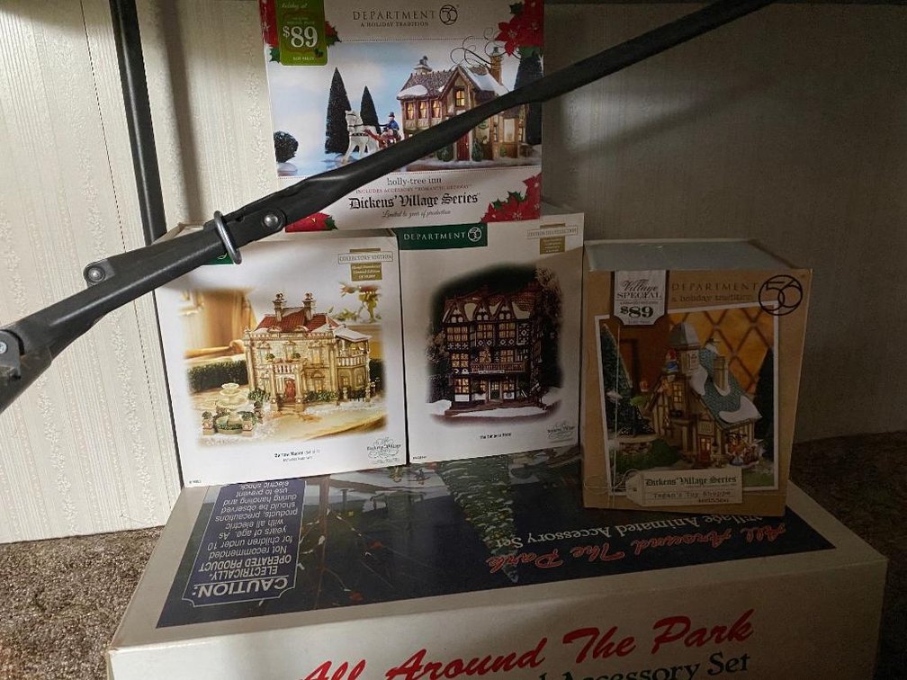 Lot 4 Dept 56 Dickens Village Houses & Skating rink, some boxes