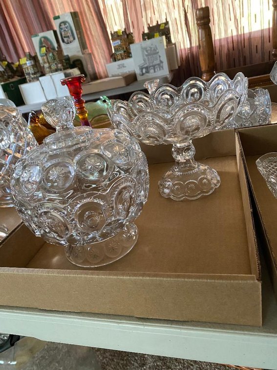 Lot Smith Glass Moon & Stars clear compote and Covered bowl