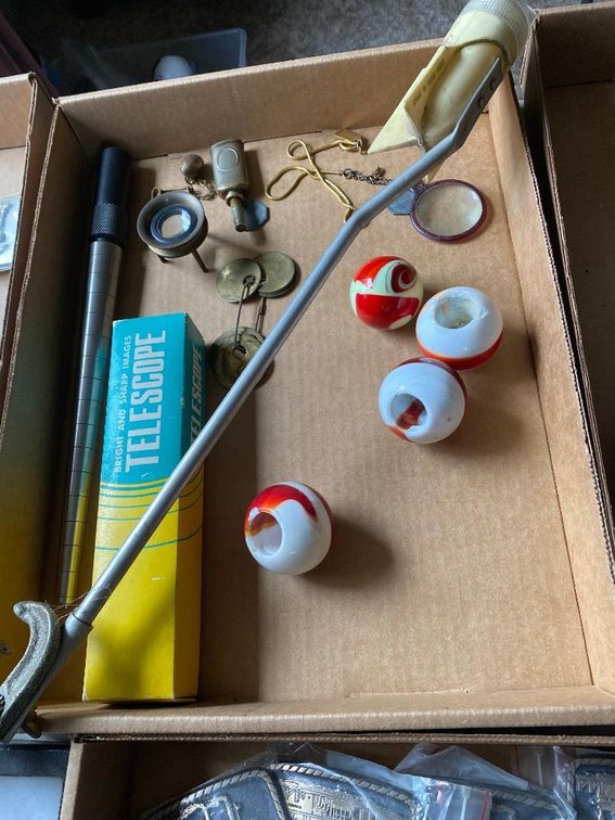 Lot vintage bike rocket light, Telescope, glass shifter balls, etc