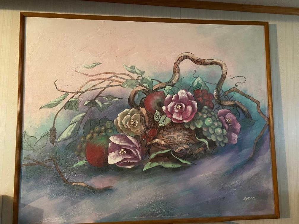 Large oil on canvass "Roses" signed Grace